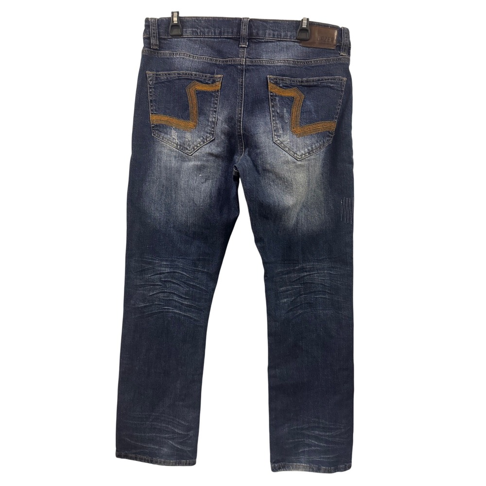 LAZER Mens 34x30 Blue Wash‎ Distressed Denim Jeans Straight Fit